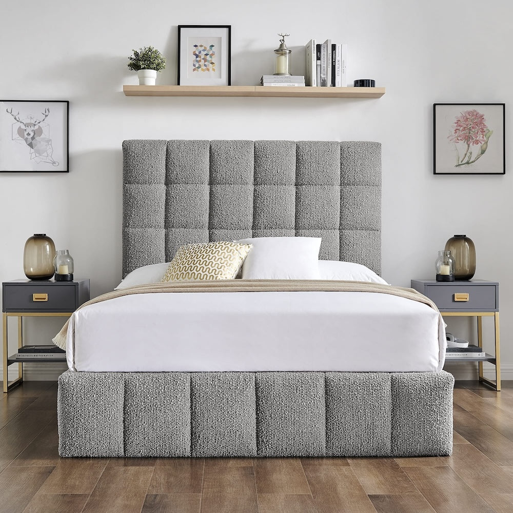 2024 Limelight Starla Square Dove Grey Boucle Fabric Ottoman Bed Frame