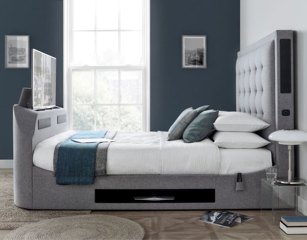 Kaydian Titan Fabric TV Bed - Speakers + Sound Bar (Marbella Grey)