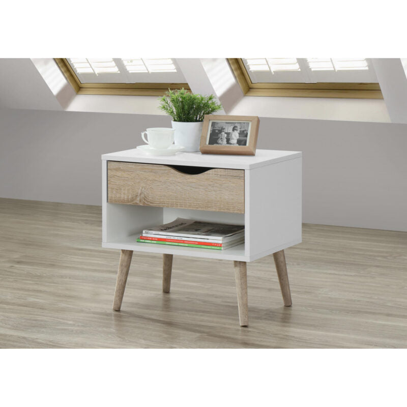 Mapleton Bedside Table With Drawer + Shelf