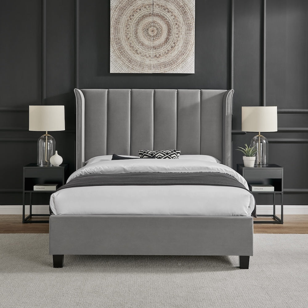 2024 Limelight Polaris Silver Velvet Fabric Bed Frame