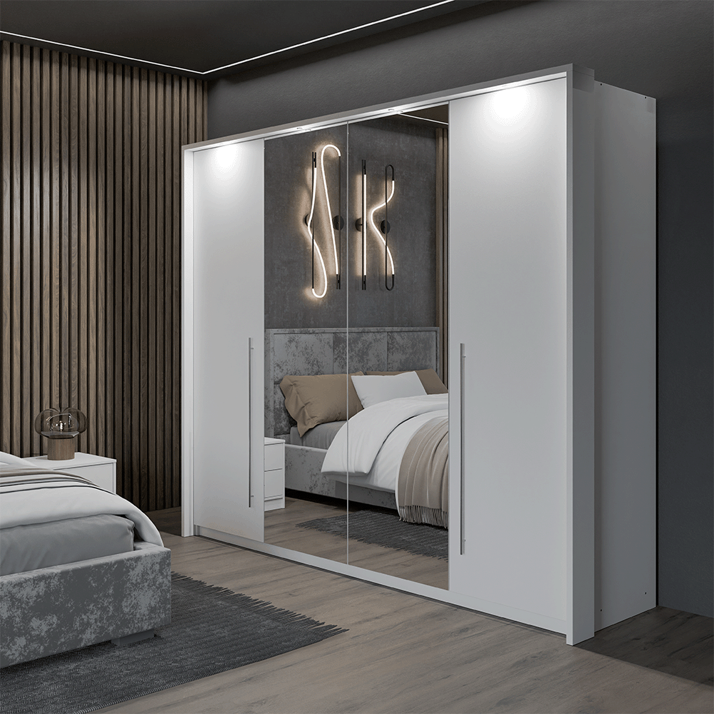 Brema 256 Bi-folding Door Wardrobe (White / LED lights)