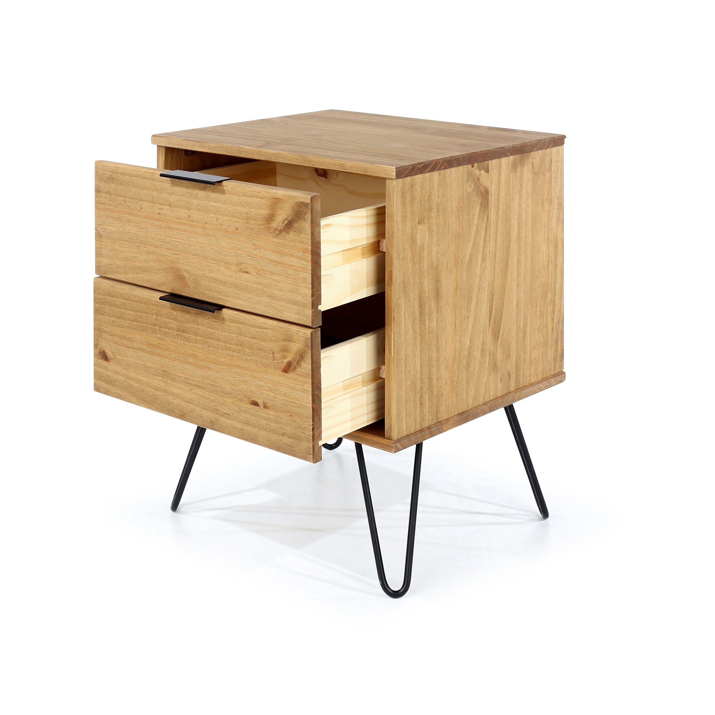 Augusta Pine 2 Drawer Bedside Cabinet With Hairpin Legs