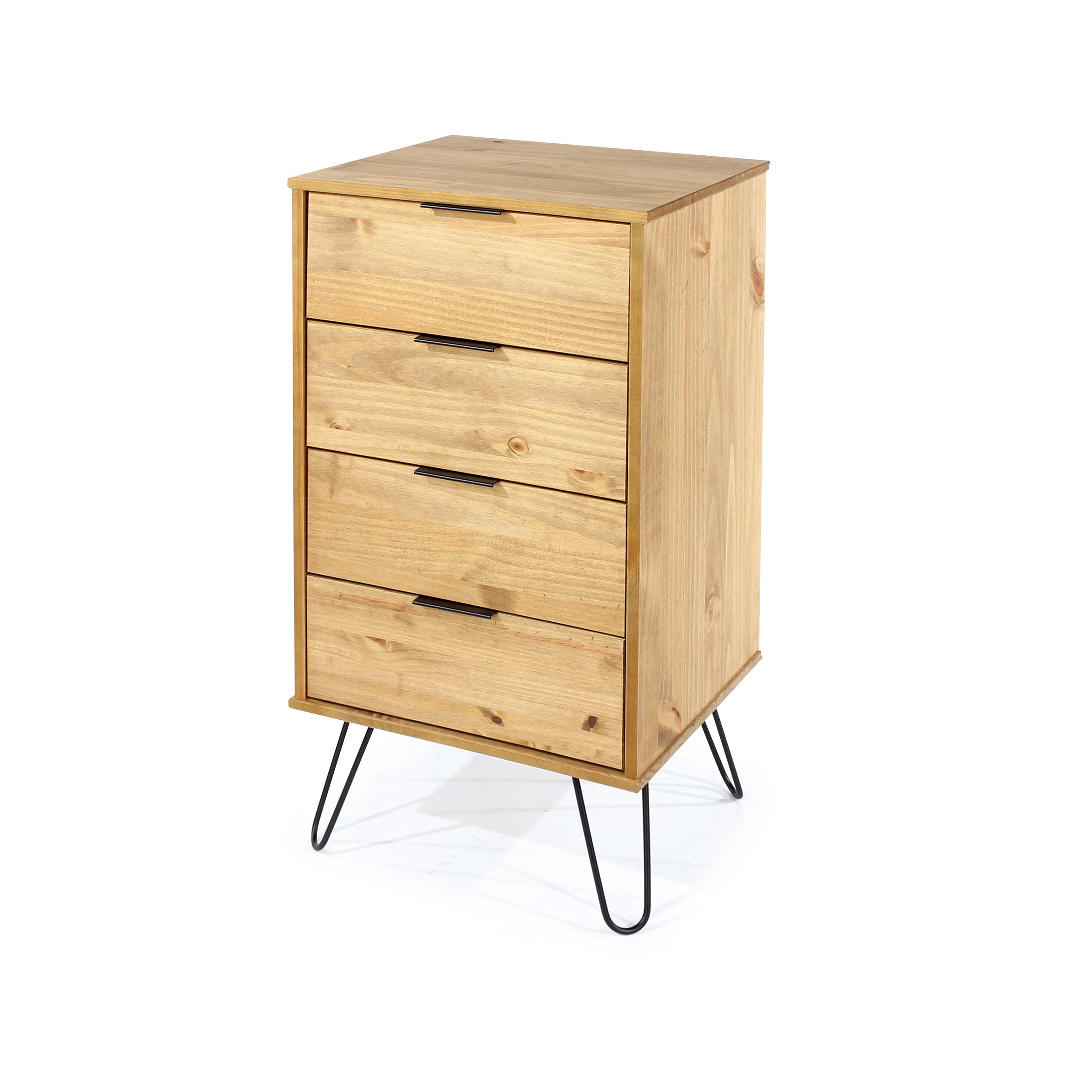 Augusta Pine 4 Drawer Narrow Chest With Hairpin Legs