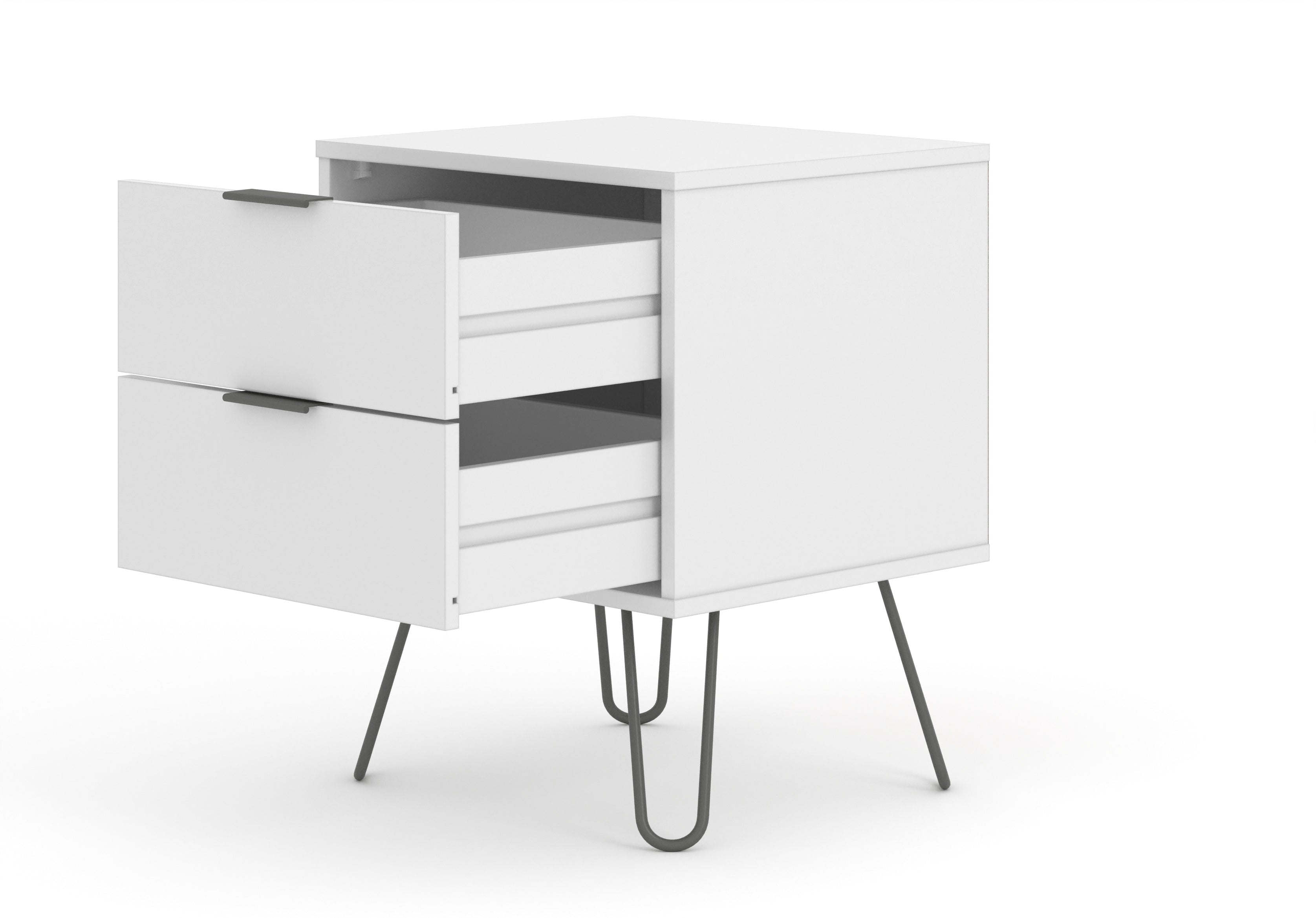 Augusta White 2 Drawer Bedside Cabinet With Hairpin Legs