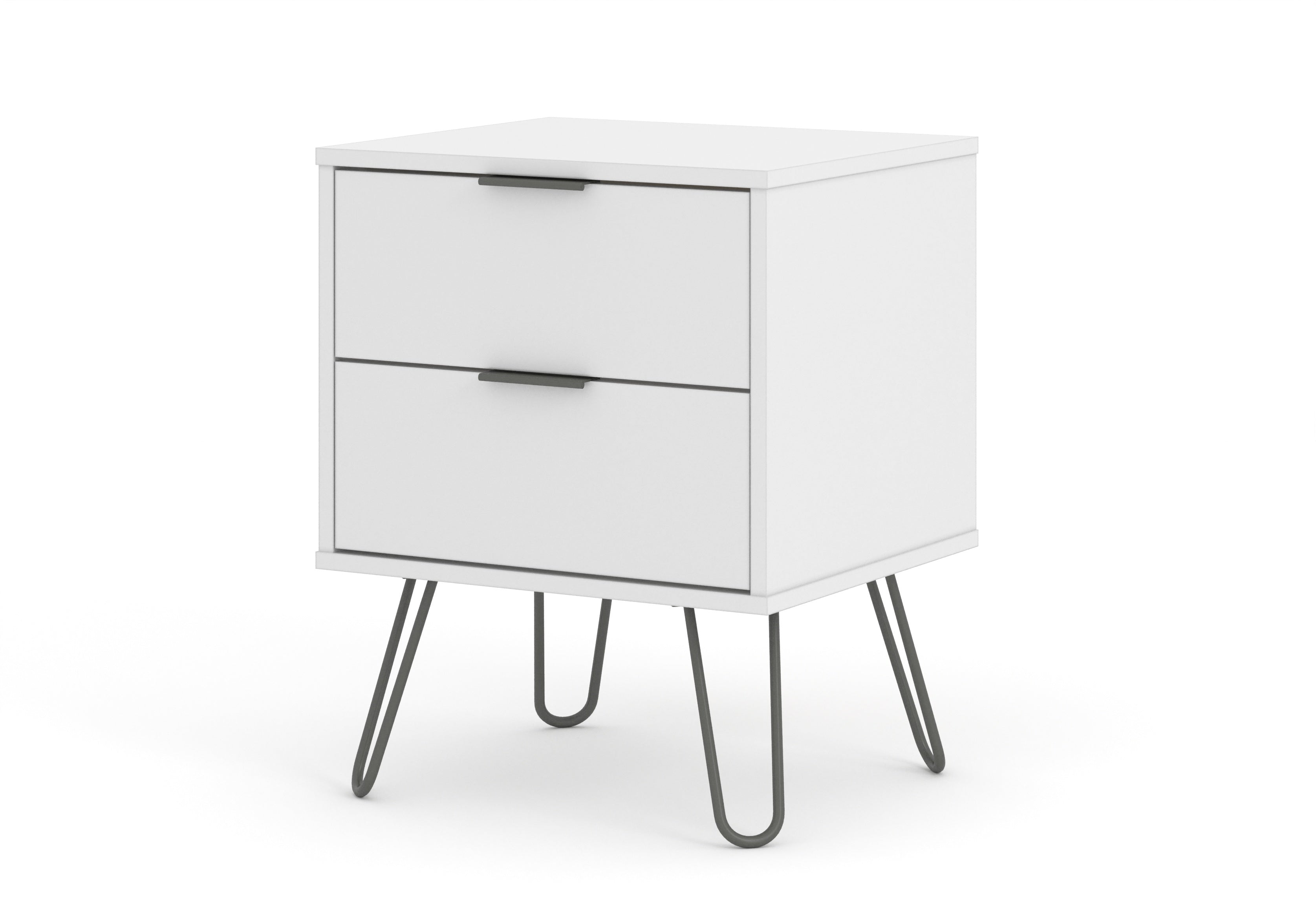 Augusta White 2 Drawer Bedside Cabinet With Hairpin Legs