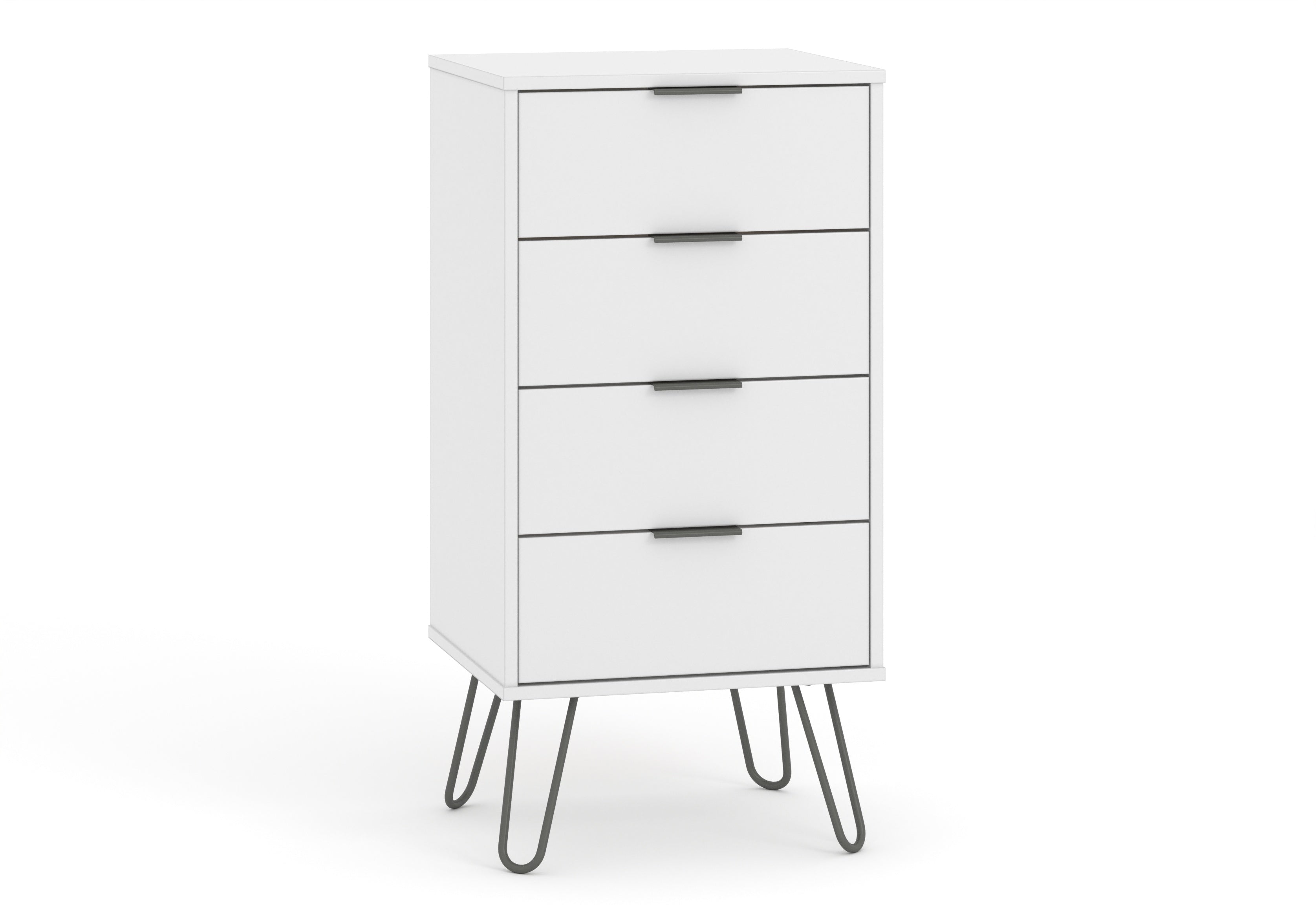 Augusta White 4 Drawer Narrow Chest With Hairpin Legs