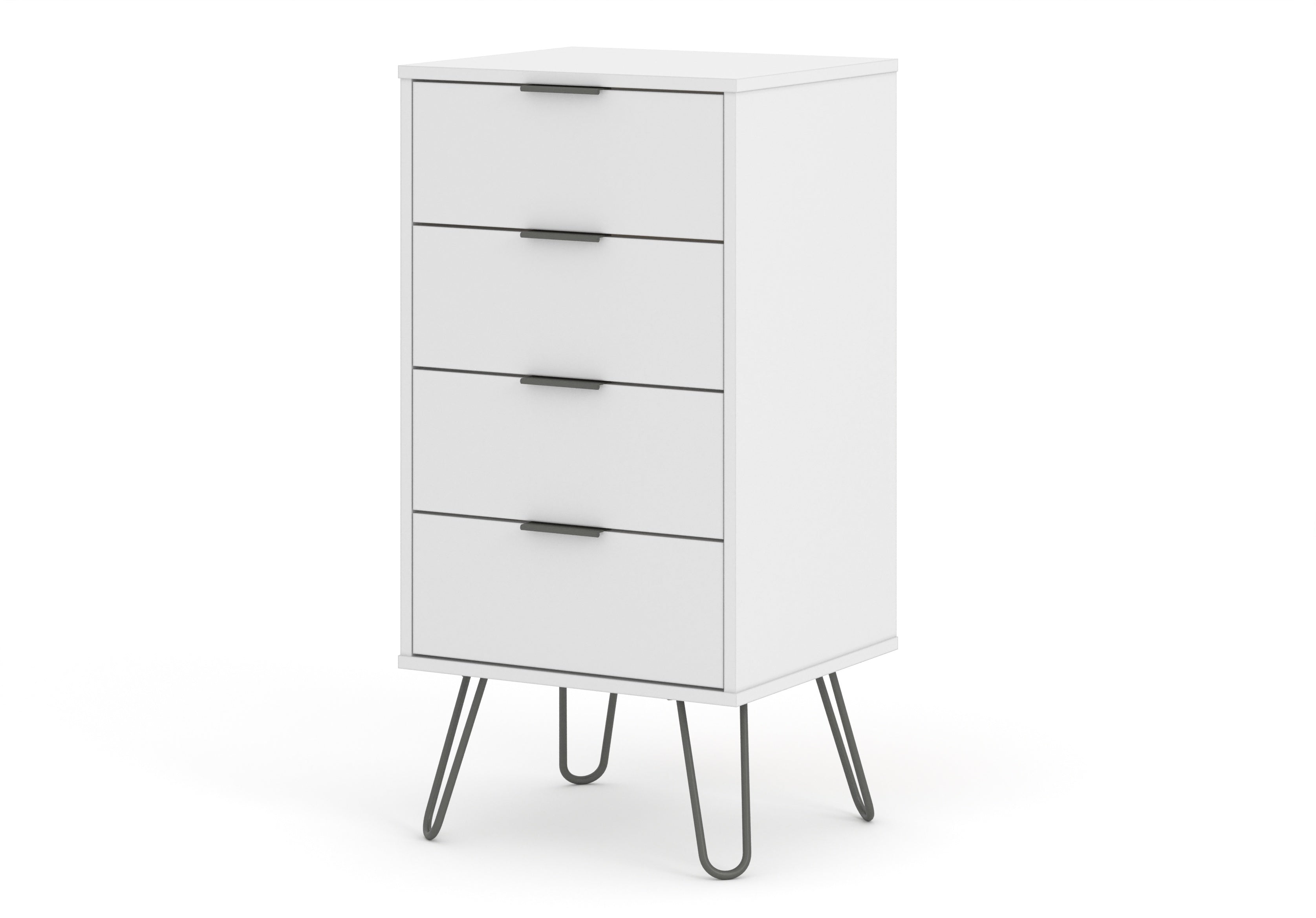 Augusta White 4 Drawer Narrow Chest With Hairpin Legs