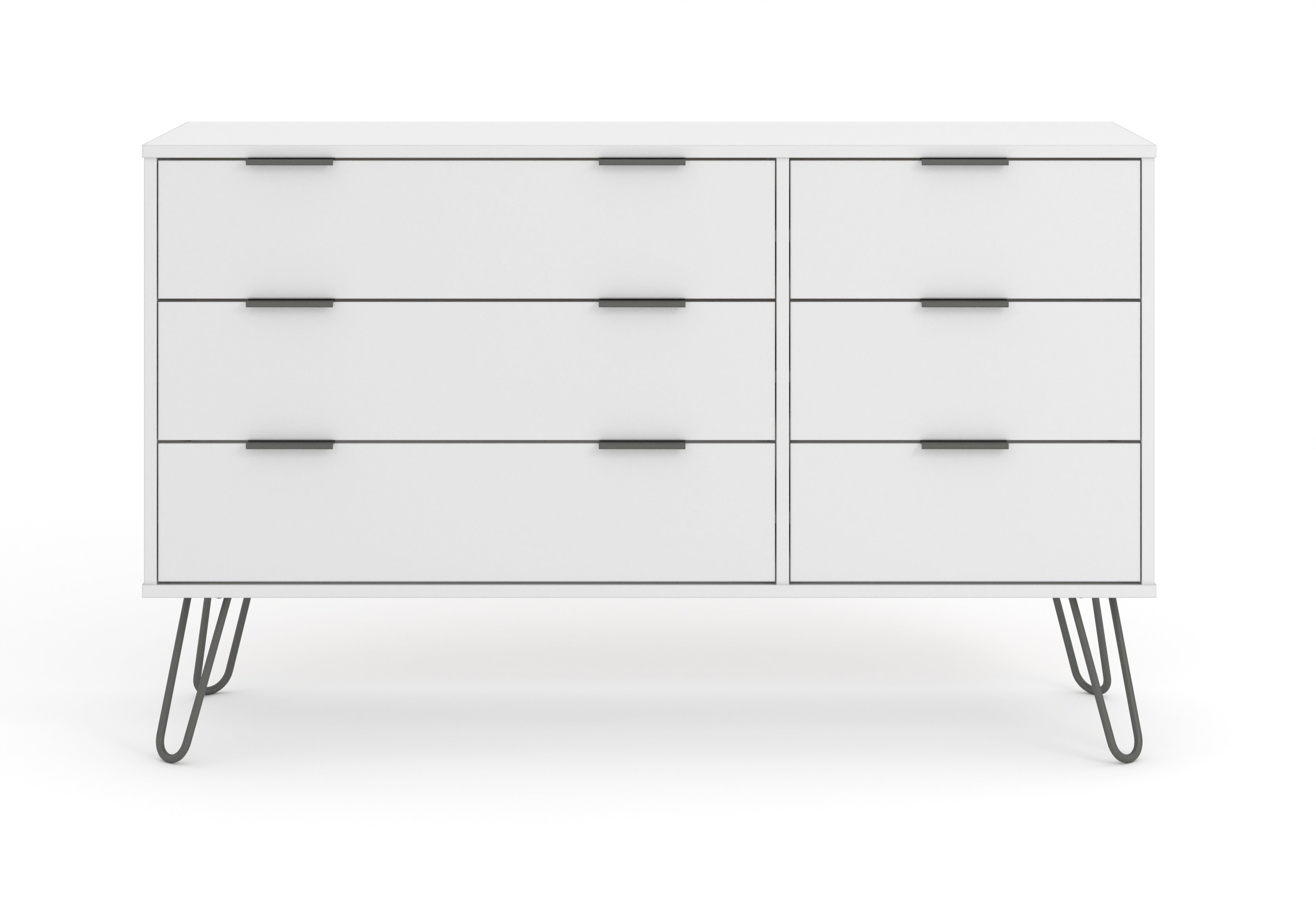 Augusta White 3+3 Drawer Wide Chest With Hairpin Legs