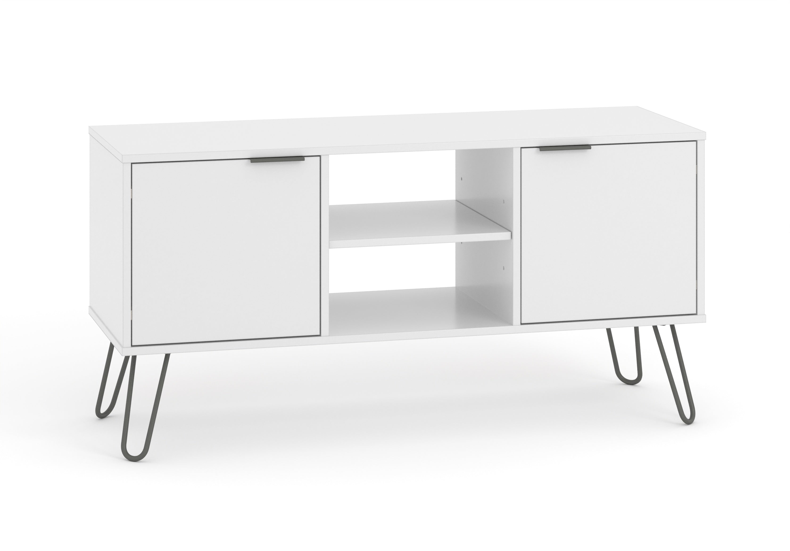 Augusta White 2 Door Flat Screen Tv Unit + Shelf With Hairpin Legs