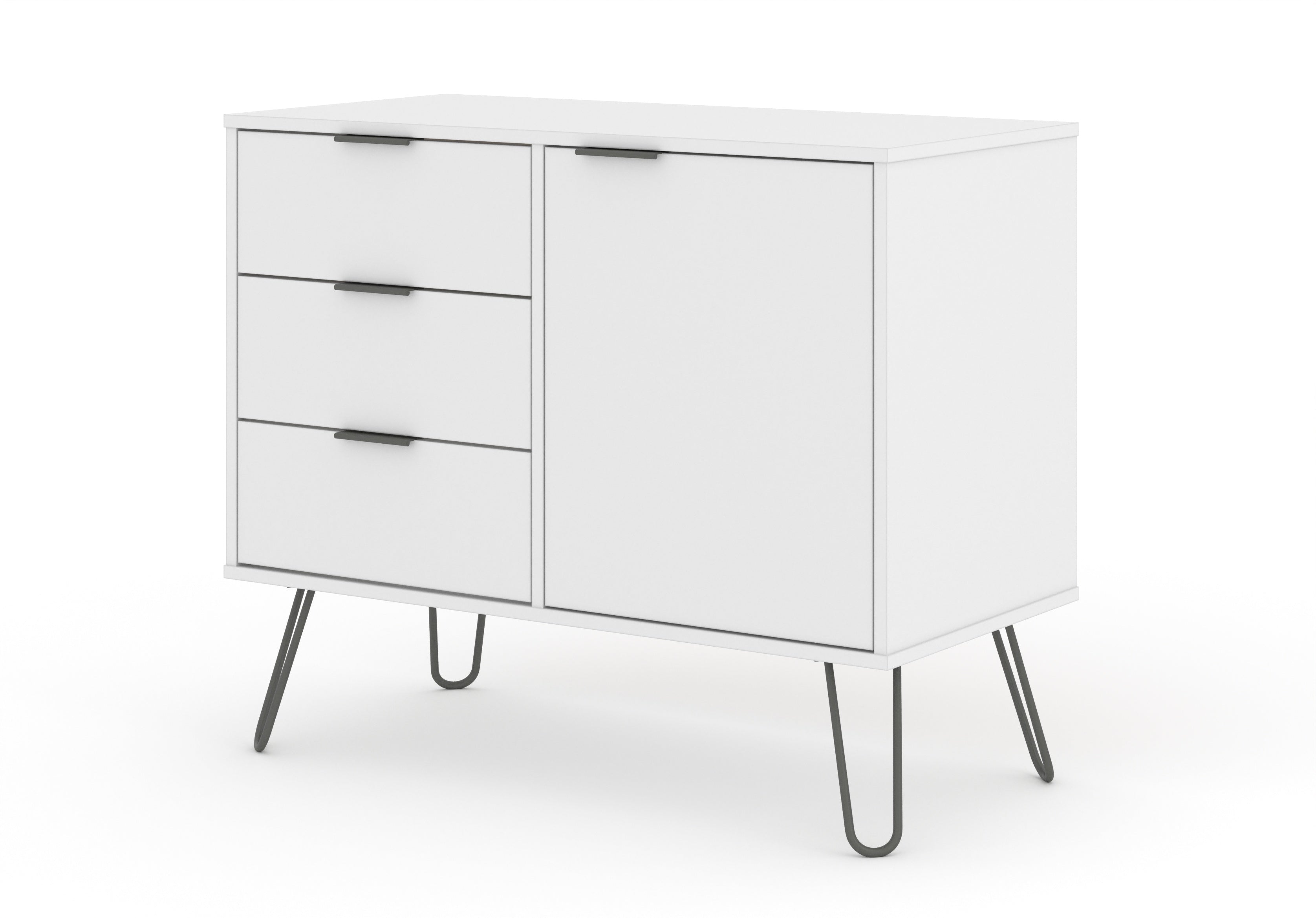 Augusta White 1 Door + 3 Drawer Small Sideboard With Hairpin Legs