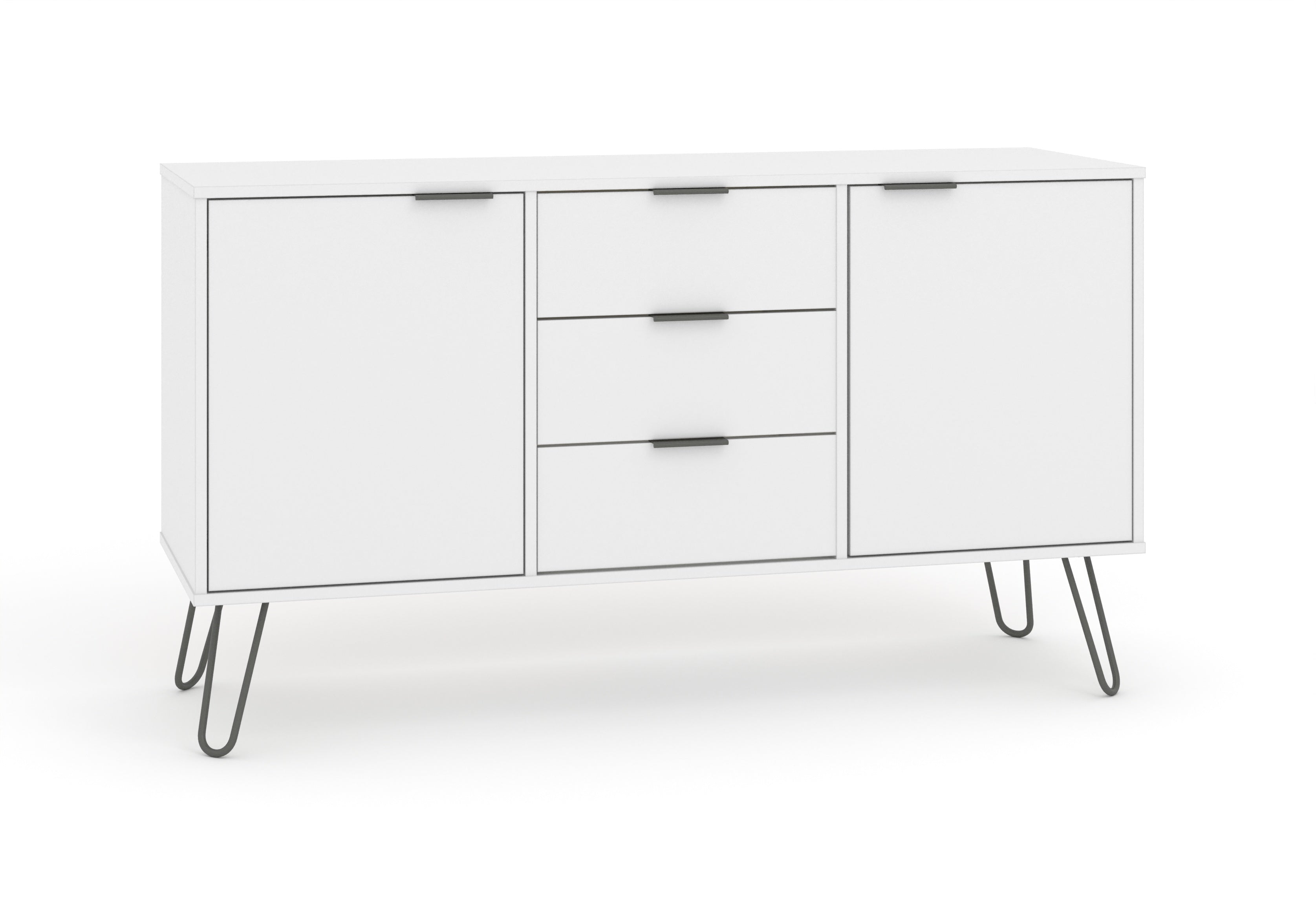 Augusta White 2 Door + 3 Drawer Medium Sideboard With Hairpin Legs