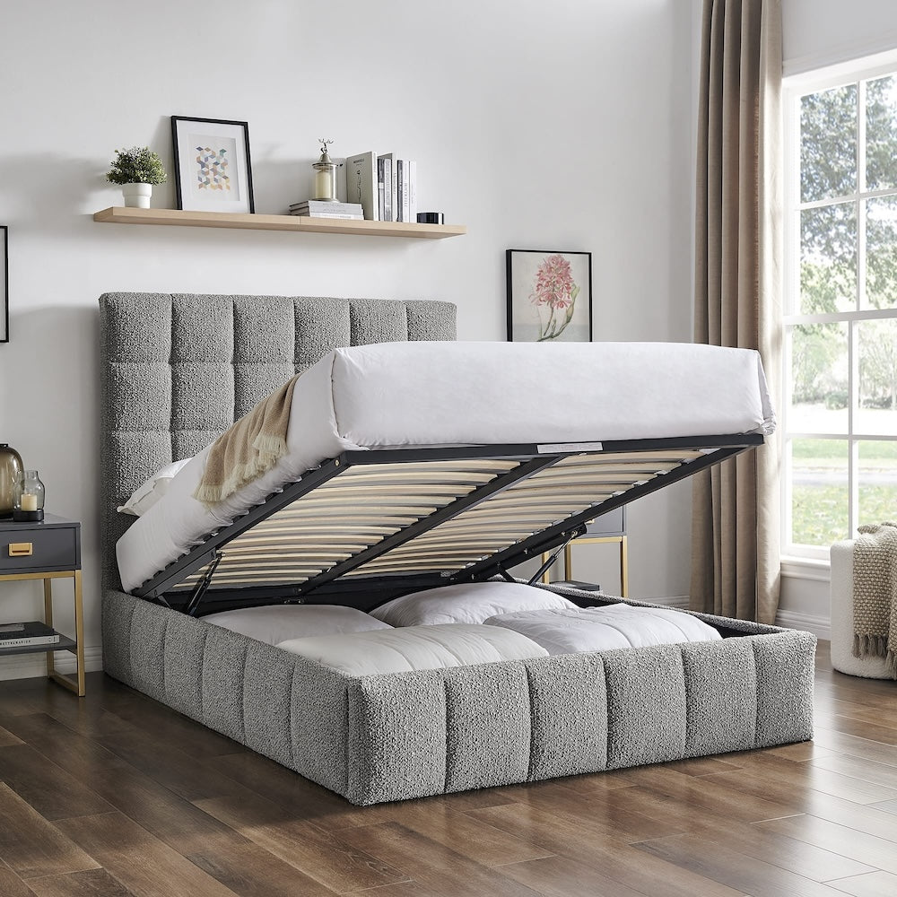 2024 Limelight Starla Square Dove Grey Boucle Fabric Ottoman Bed Frame