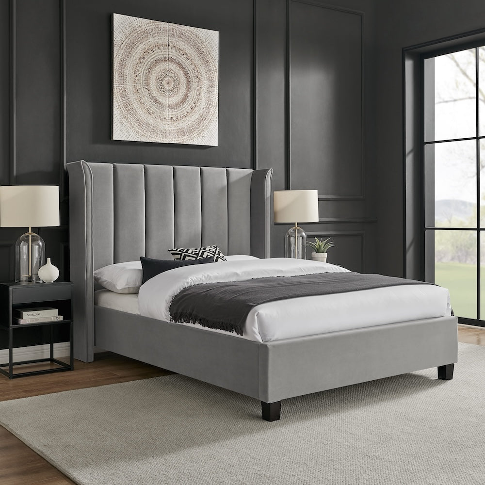 2024 Limelight Polaris Silver Velvet Fabric Bed Frame