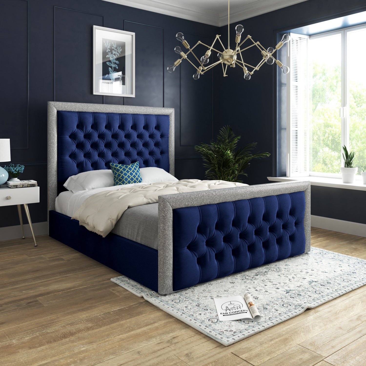 Cheltenham Upholstered Soft Velvet Fabric Bed Frame (blue)