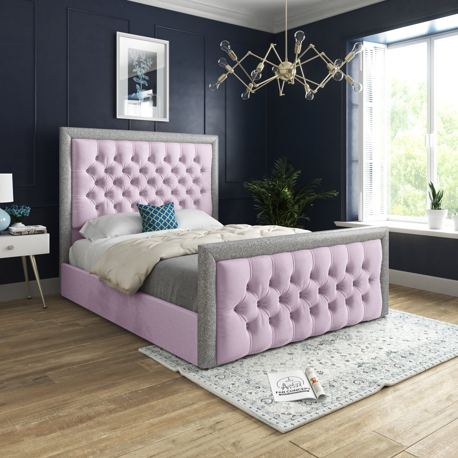 Cheltenham Upholstered Soft Velvet Fabric Bed Frame (Pink)