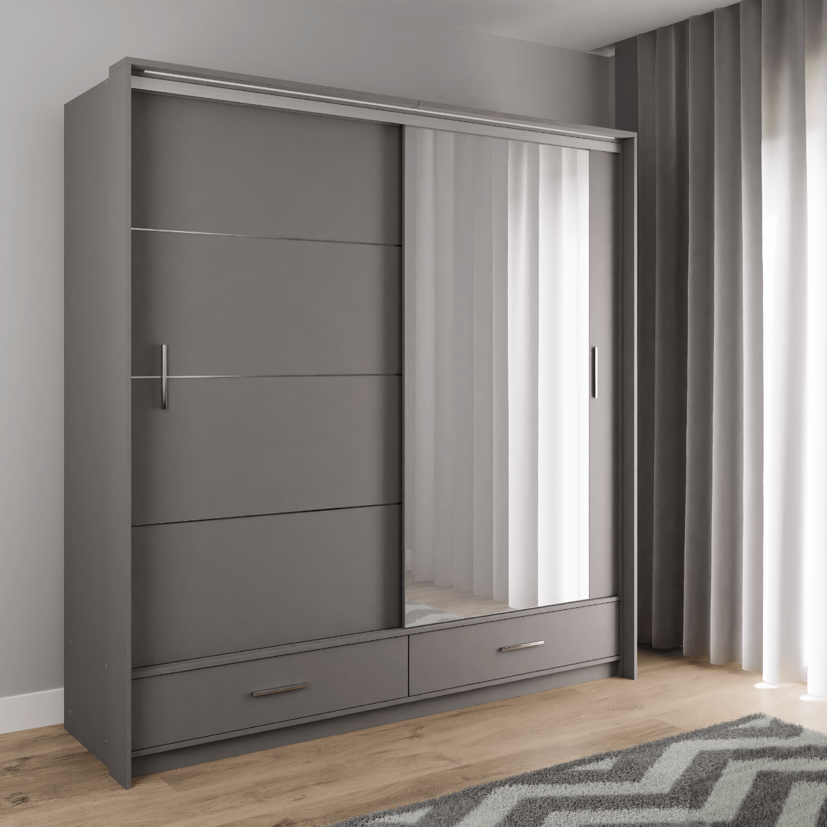 Marsylia 208 (Graphite/LED Lighting) Sliding Door Wardrobe