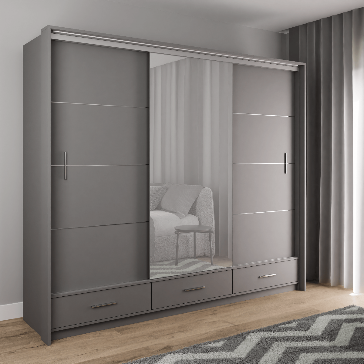 Marsylia 255 (Graphite) Sliding Door Wardrobe