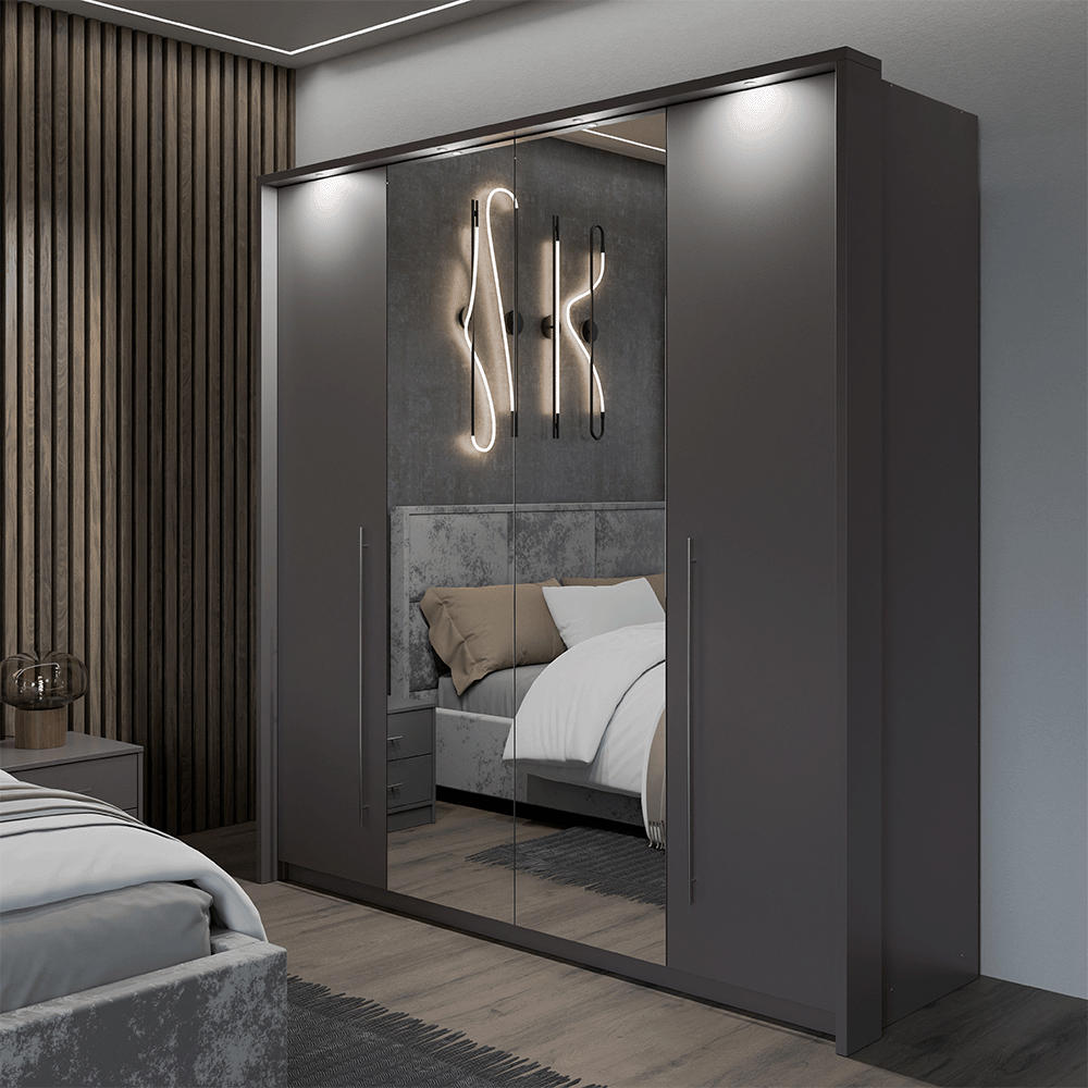 BREMA 210 Bi-folding Door Wardrobe Lava+Mirror (+with LED lights)