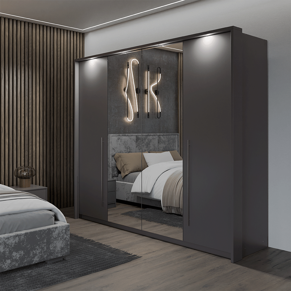 Brema 256 Bi-folding Door Wardrobe (Lava / LED lights)