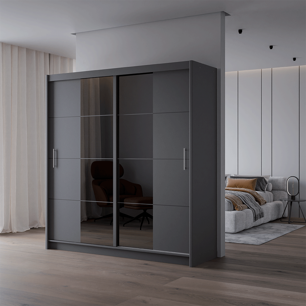 Nautico 2 203cm Sliding Door Wardrobe Graphite + Graphite Glass