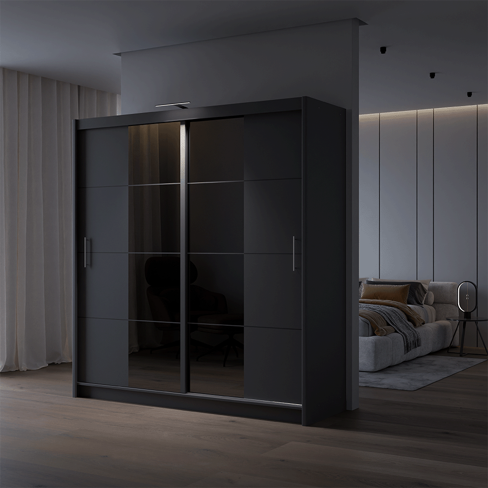 Nautico 2 203cm Sliding Door Wardrobe Graphite + Graphite Glass