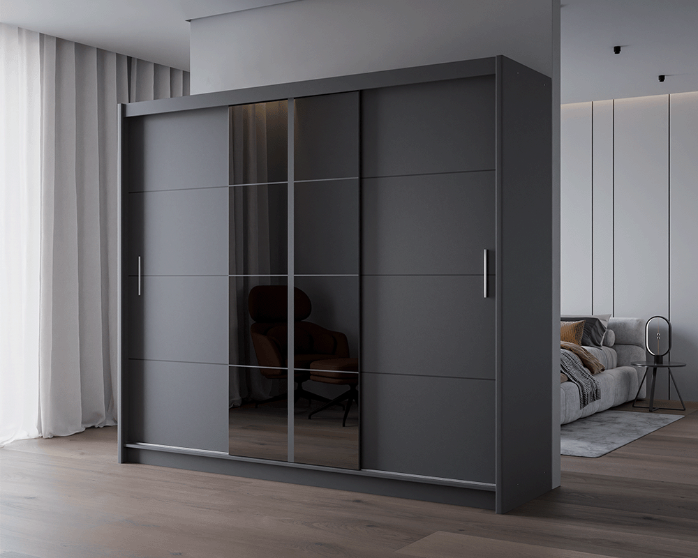 Nautico 2 250cm Sliding Door Wardrobe Graphite + Graphite Glass