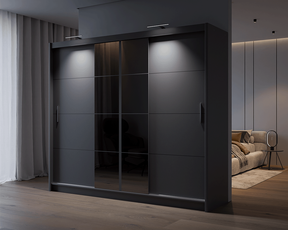 Nautico 2 250cm Sliding Door Wardrobe Graphite + Graphite Glass