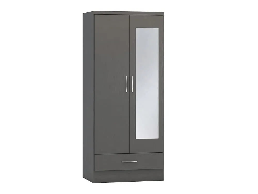 Alaska Matt Grey 2 Door 1 Drawer Mirrored Wardrobe