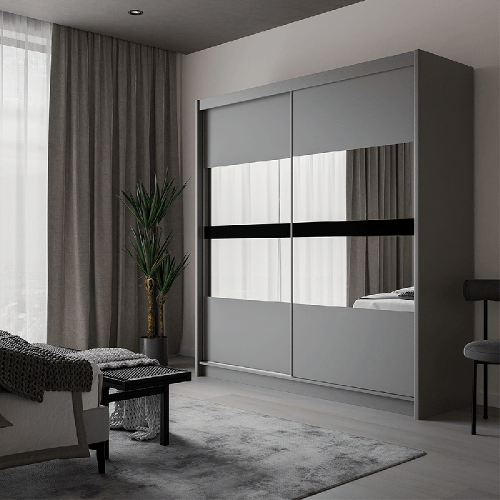 Batuma 203 Sliding Wardrobe (Graphite + Mirror)