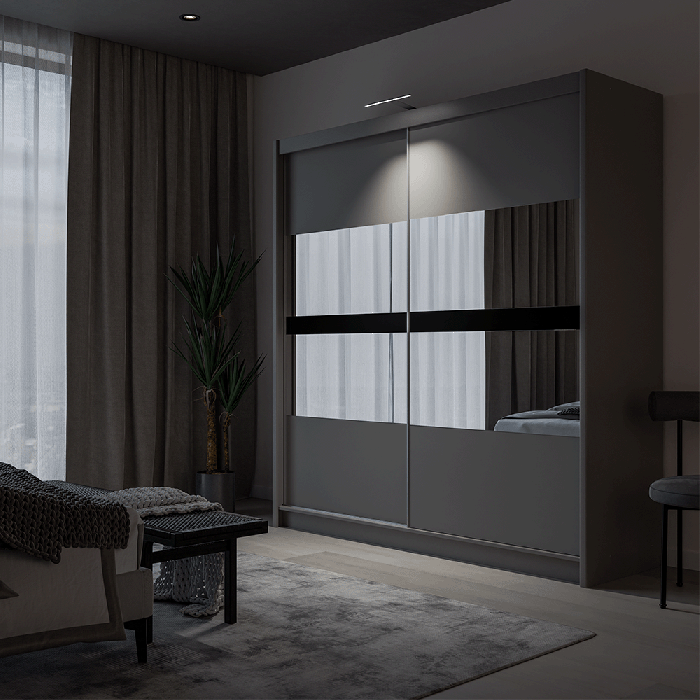 Batuma 203 Sliding Wardrobe (Graphite + Mirror)