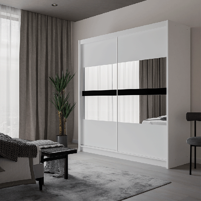 Batuma 203 Sliding Wardrobe (White + Mirror)