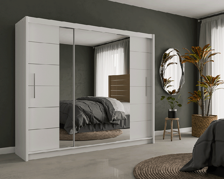 Armoire 2 250 Sliding Door Wardrobe White + Mirror