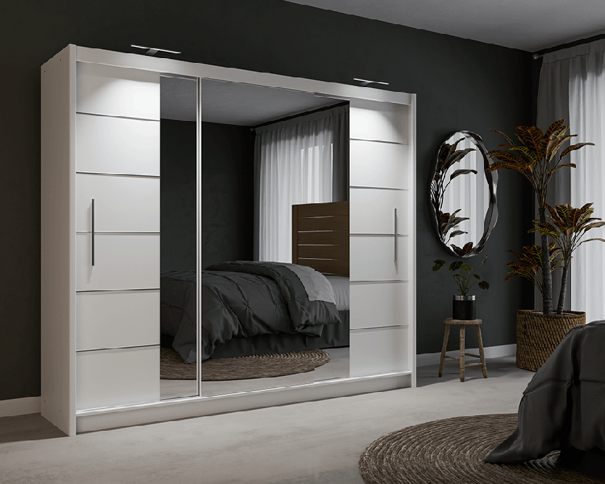 Armoire 2 250 Sliding Door Wardrobe White + Mirror