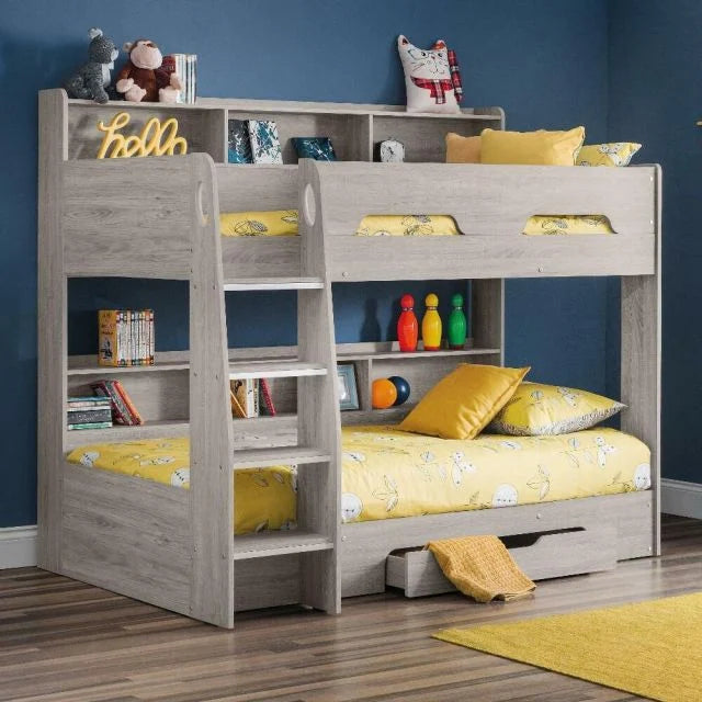 Orion Wooden Storage Bunk Bed Frame (Grey Oak)