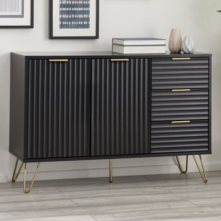 Murano Large 2 door 3 drawer Sideboard - Matte Black