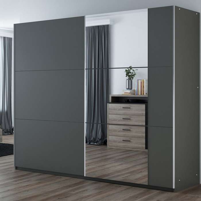 Corsicove 250 Sliding Door Wardrobe Graphite+Mirror