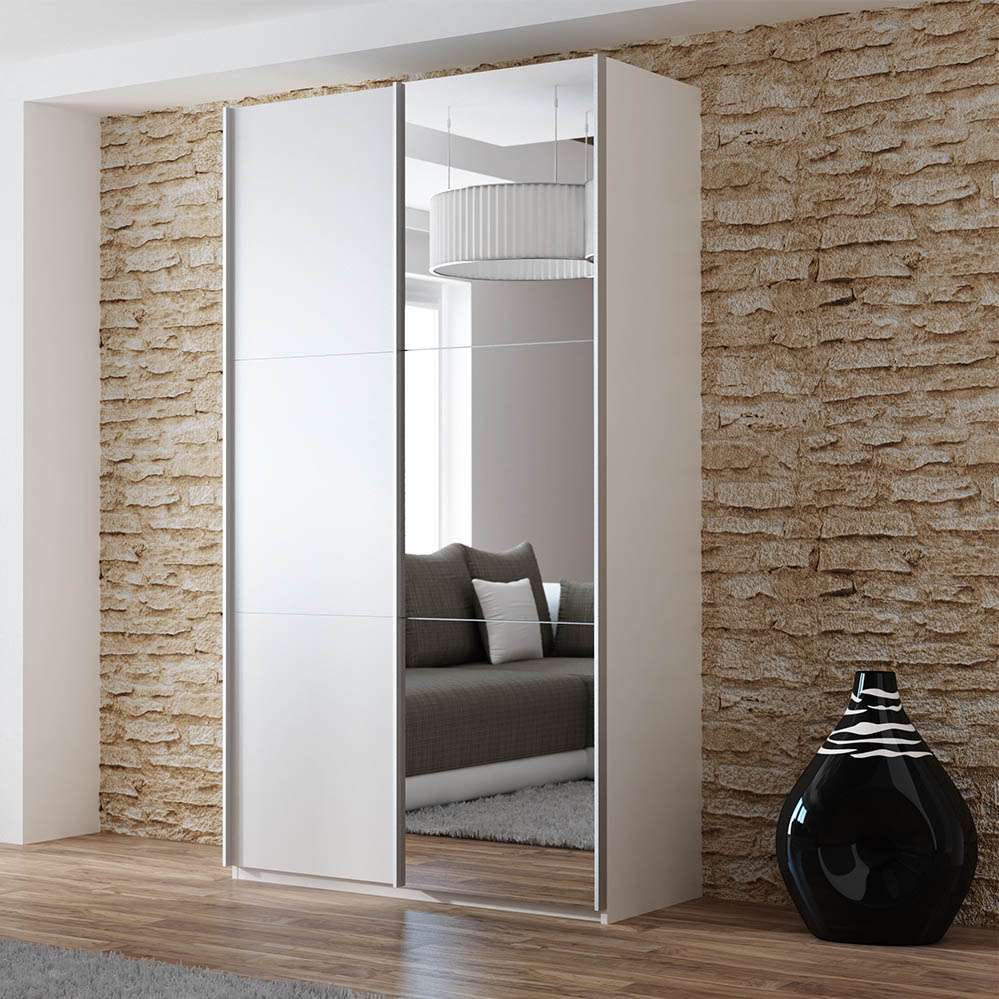 Blaze 120 Sliding Door Wardrobe White+Mirror