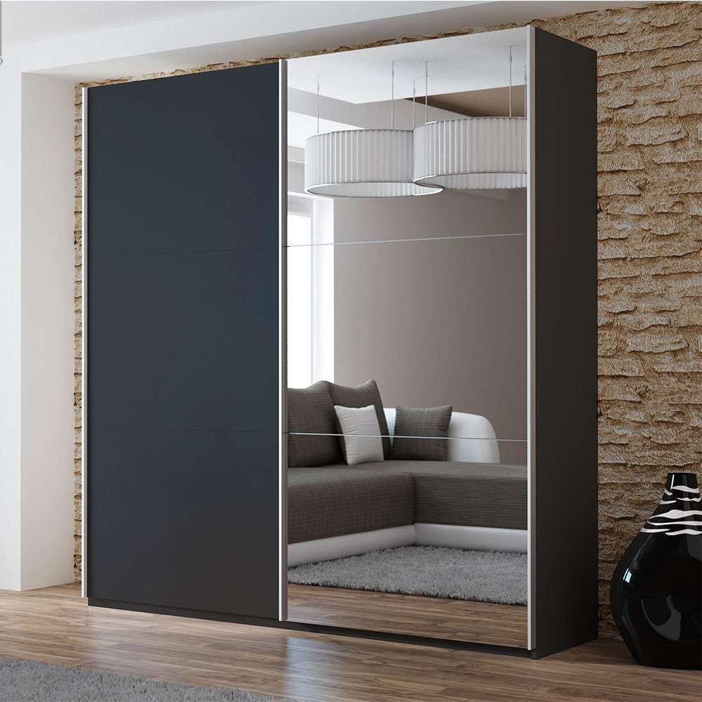 Blaze 200 Sliding Door Wardrobe Black+Mirror