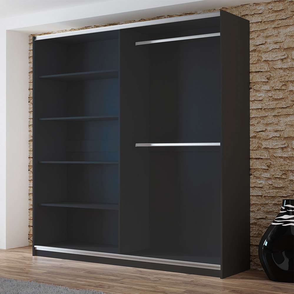 Blaze 200 Sliding Door Wardrobe Black+Mirror