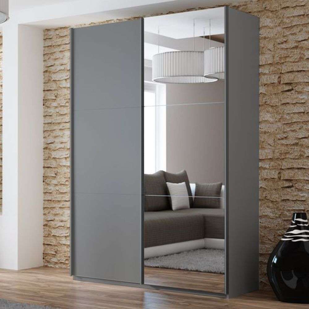 Blaze 150 Sliding Door Wardrobe Graphite+Mirror