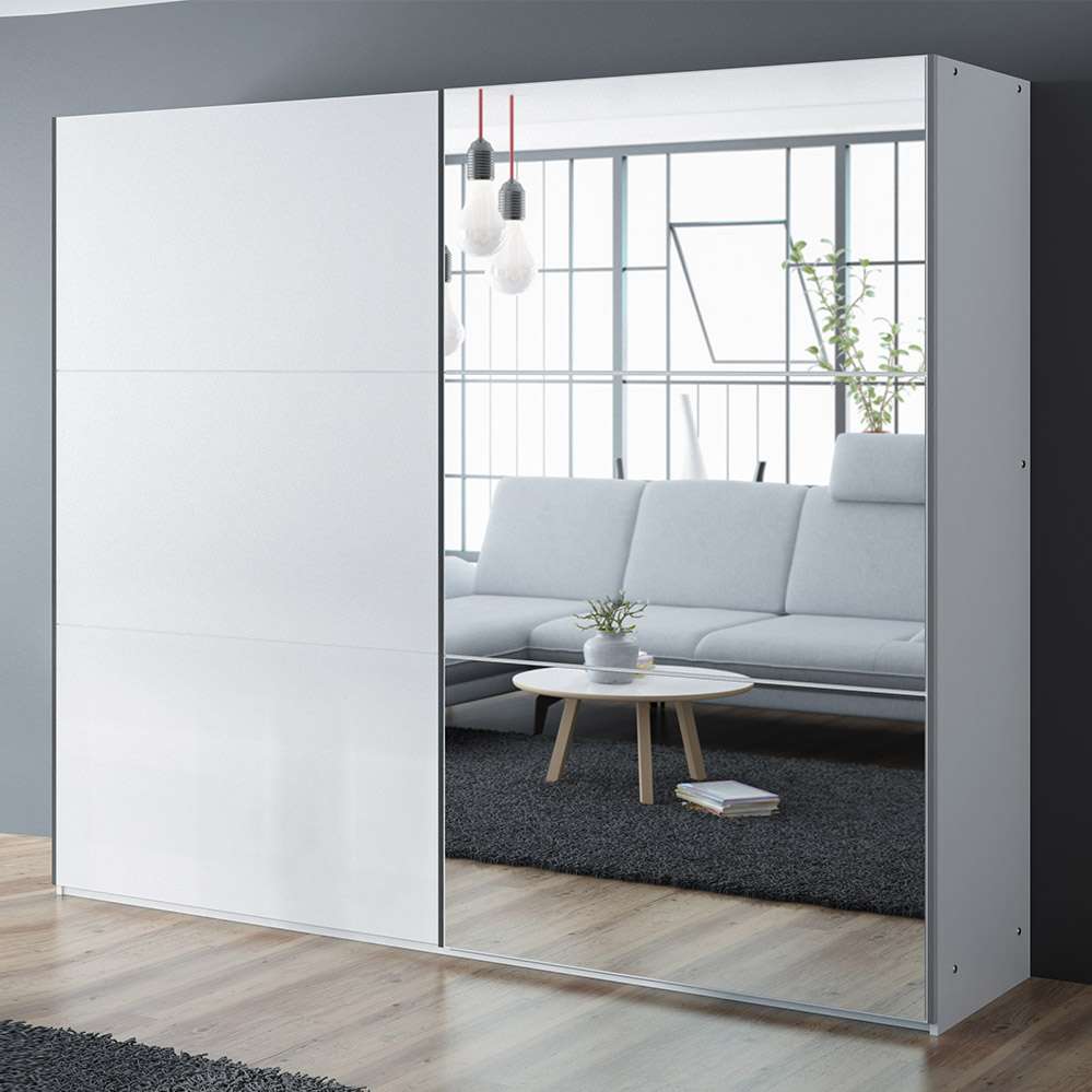 Blaze 250 Sliding Door Wardrobe White+Mirror