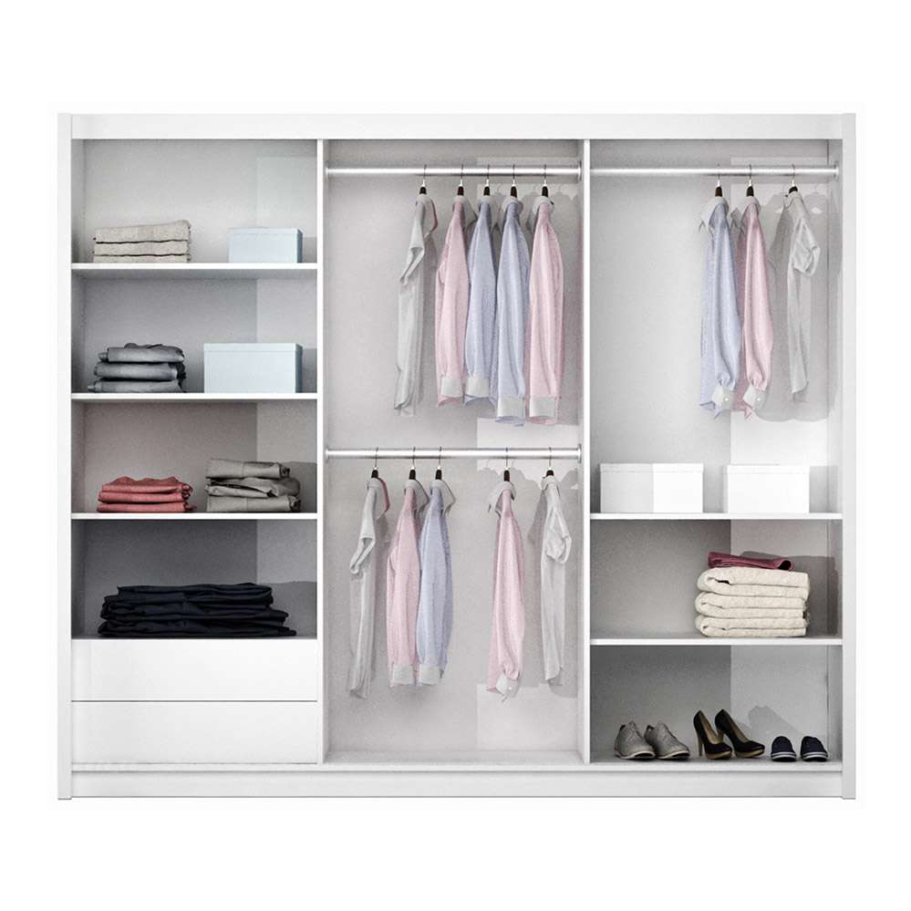 Blaze 250 Sliding Door Wardrobe White+Mirror