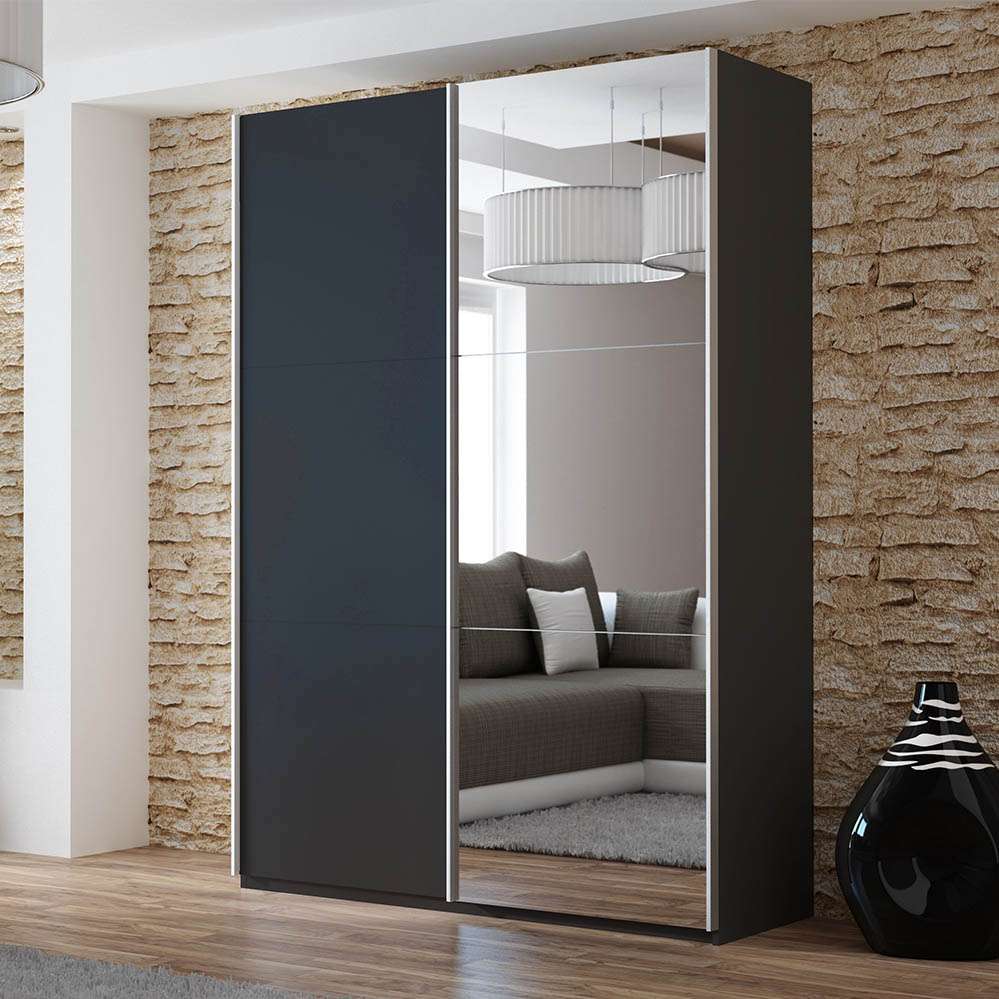 Blaze 150 Sliding Door Wardrobe Black+Mirror