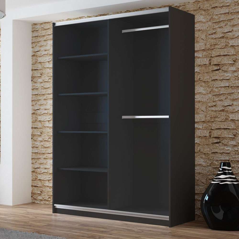 Blaze 150 Sliding Door Wardrobe Black+Mirror