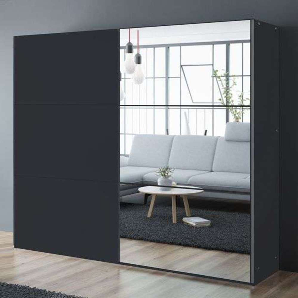 Blaze 250 Sliding Door Wardrobe Black+Mirror