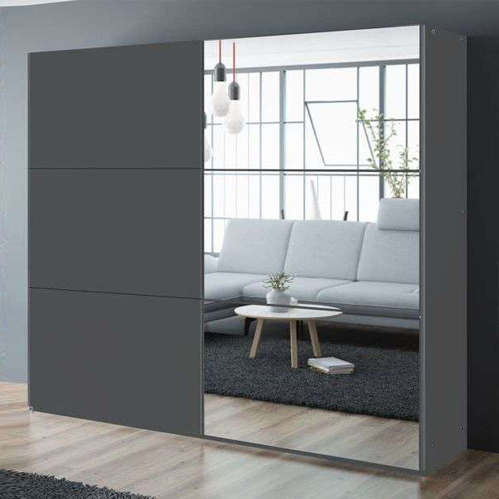 Blaze 250 Sliding Door Wardrobe Graphite+Mirror