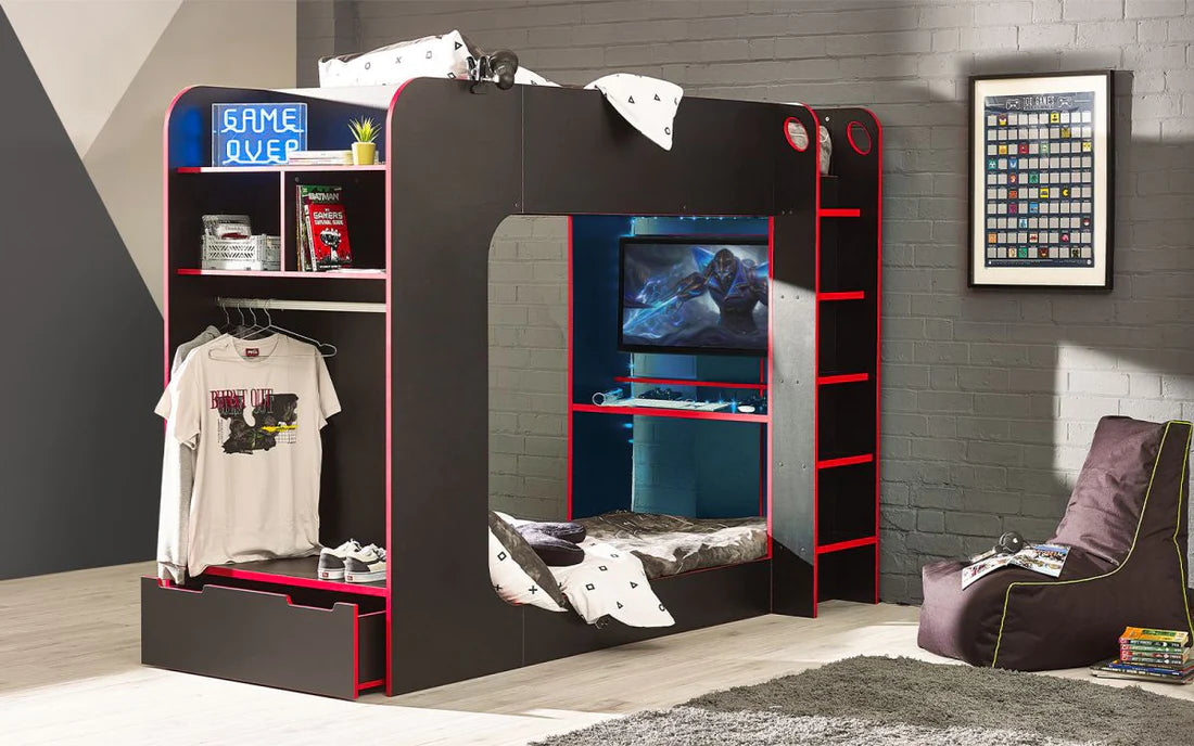 Impact Gaming & Storage Kids Bunk Bed - Black/Red