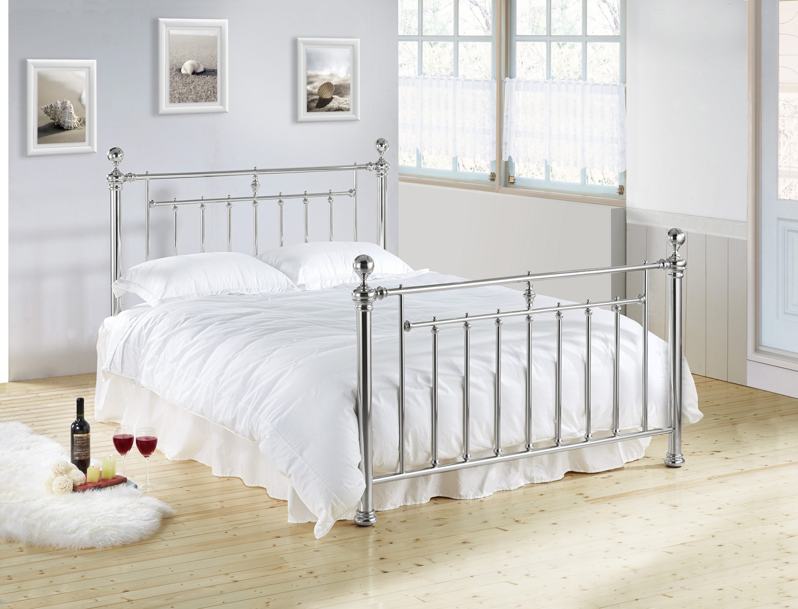 Alexander Brushed Silver/Chrome Metal Bed Frame