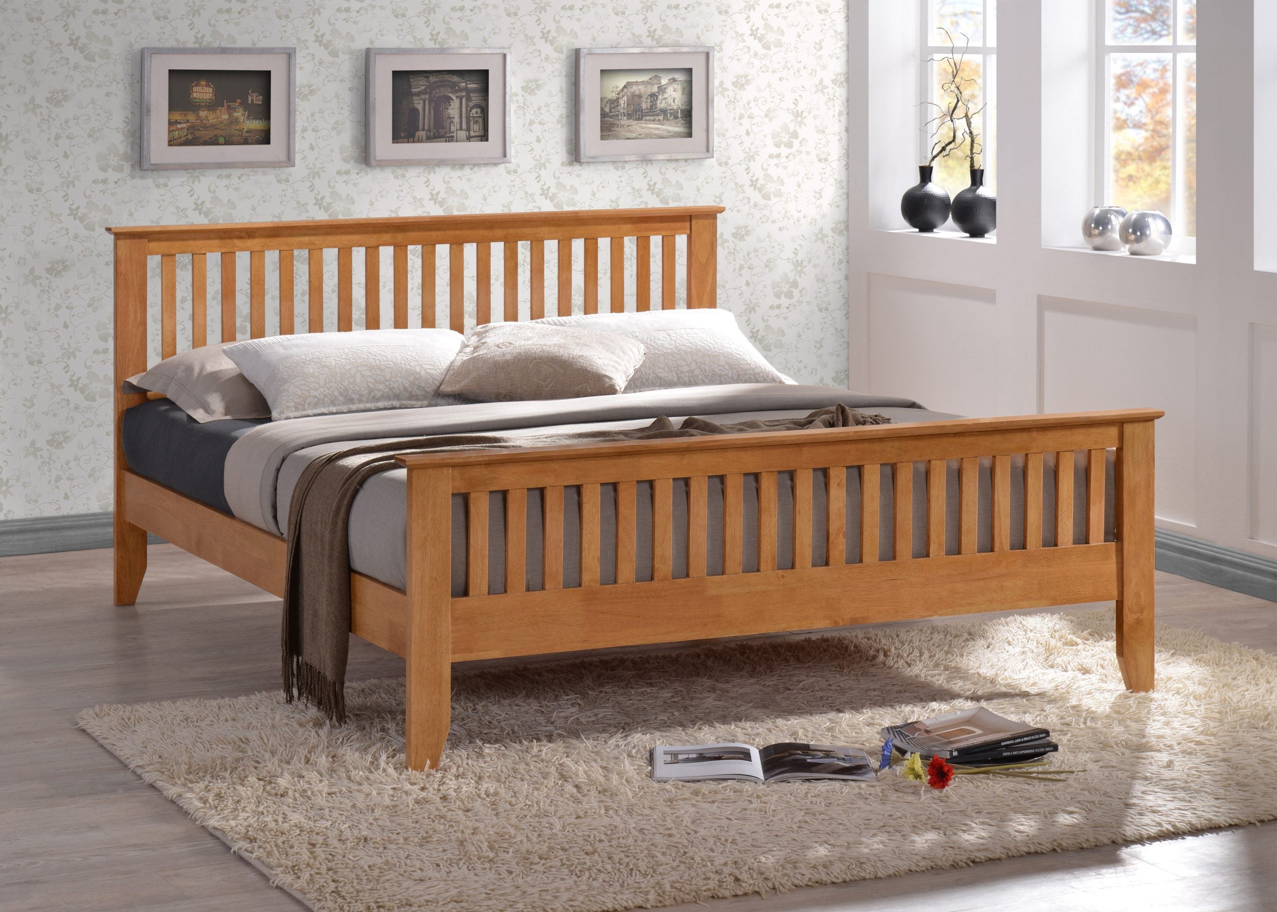 Turin Solid Oak Wooden Shaker Bedstead