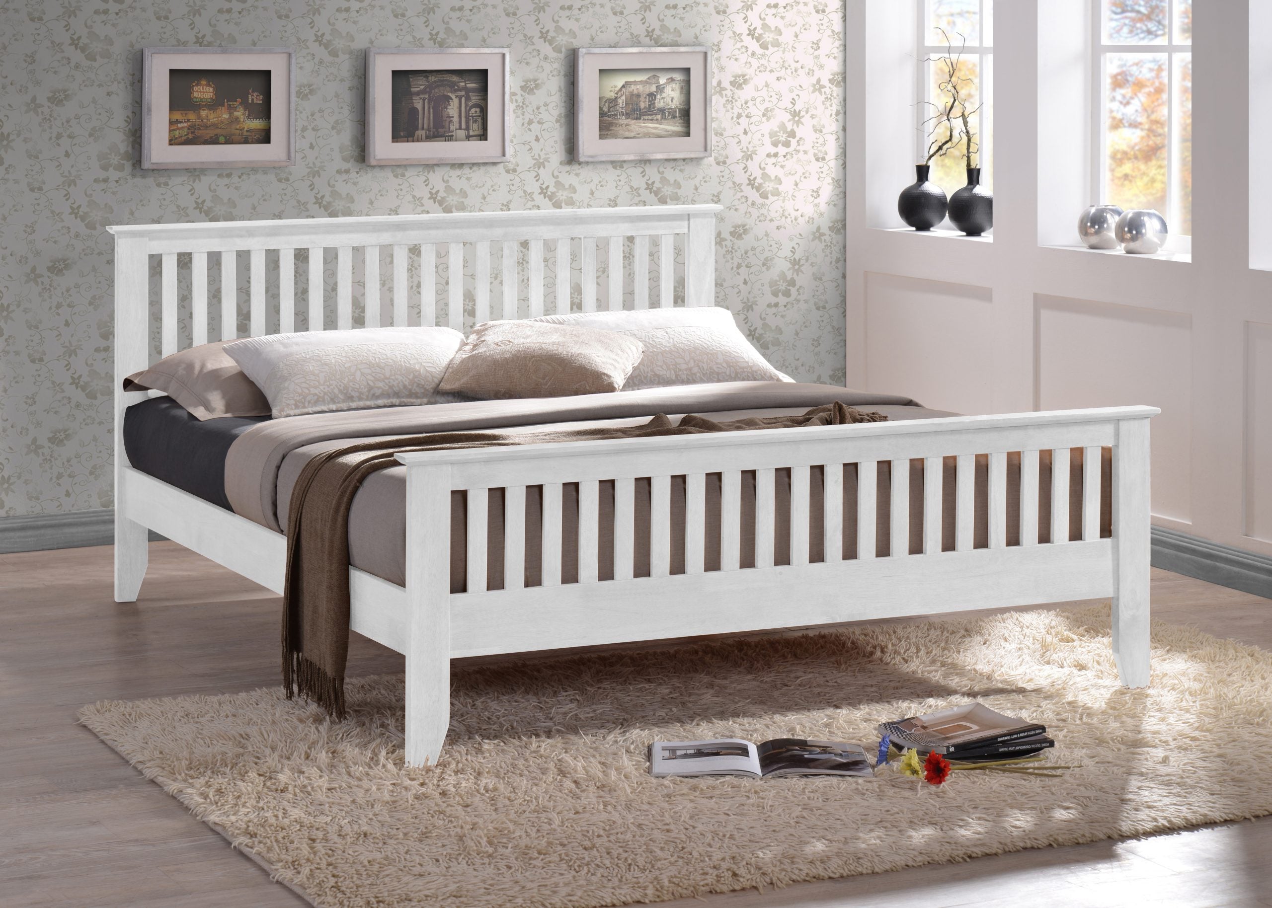 Turin Solid White Wooden Shaker Bedstead